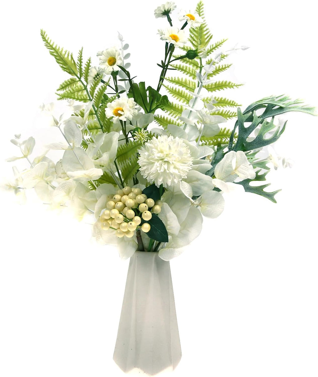 Tinsow 5 Pcs Artificial Eucalyptus Branches Real Touch Leaf Stem White Faux Eucalyptuses Wedding Bouquet Centerpiece Christmas Home Decor (White and Beige Mix, 5)