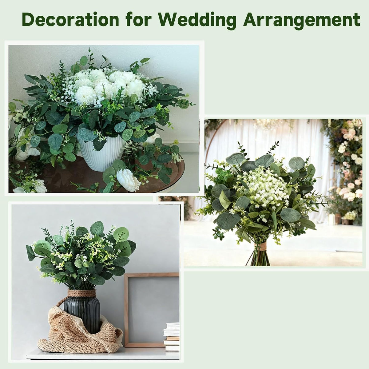 150 Pcs 10 Kinds Artificial Greenery Stems Bulk with Flowers Fake Eucalyptus Leaves Stems Bundle Faux Greenery Plant Branches for Floral Wedding Arrangement Home Decor Vase Bouquets