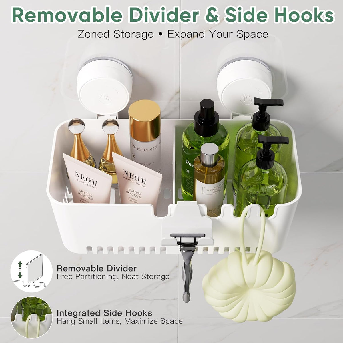 LUXEAR Shower Caddy Suction Cup NO-Drilling Removable Shower Shelf