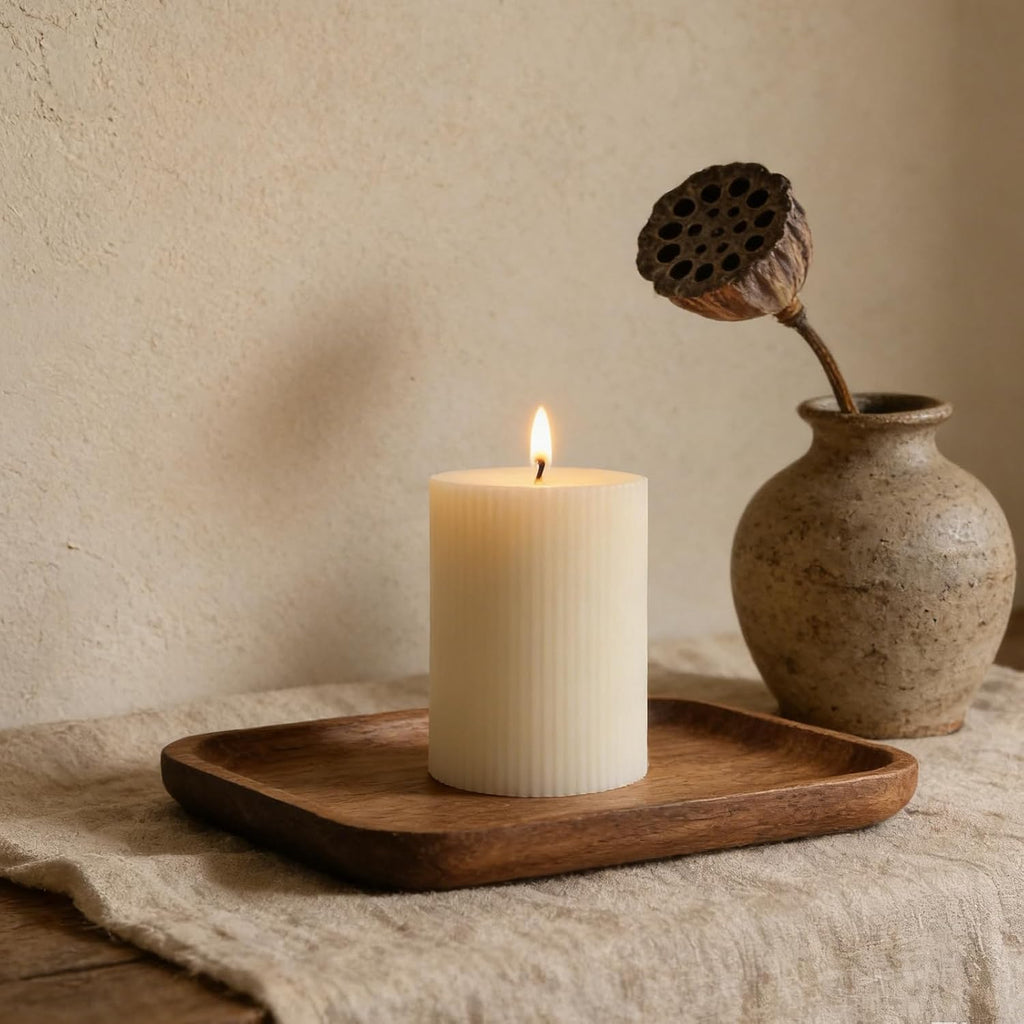 Ribbed Pillar Candles 3x4 Inch 6 Pack White Soy Candles