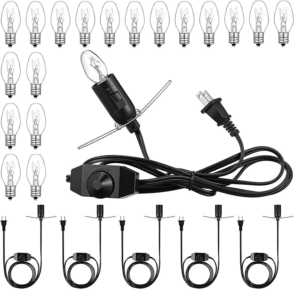 VIHOSE Salt Lamp Cord Replacement Set 6 Pcs 5.9FT Power Cord with Dimmer Switch 18 Pcs C7 15w Lights Bulbs for Himalayan Rock Lamps Night Lights Decorative Replacement Accessory
