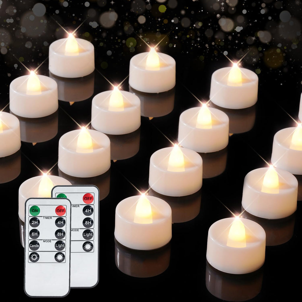 BEICHI 24Pcs Flameless LED Tea Lights with Remote & Timer,White Base,400Hrs