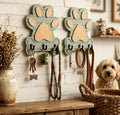 2pcs Dog Leash Holder for Wall, Dog Leash Holder, Dog Leash Hooks for Wall,Dog Leash Hanger,Dog Paw Key Holder,Wall Mounted Dog Leash and Key Holder,Rustic Pine Wood Decor（Sage Green）