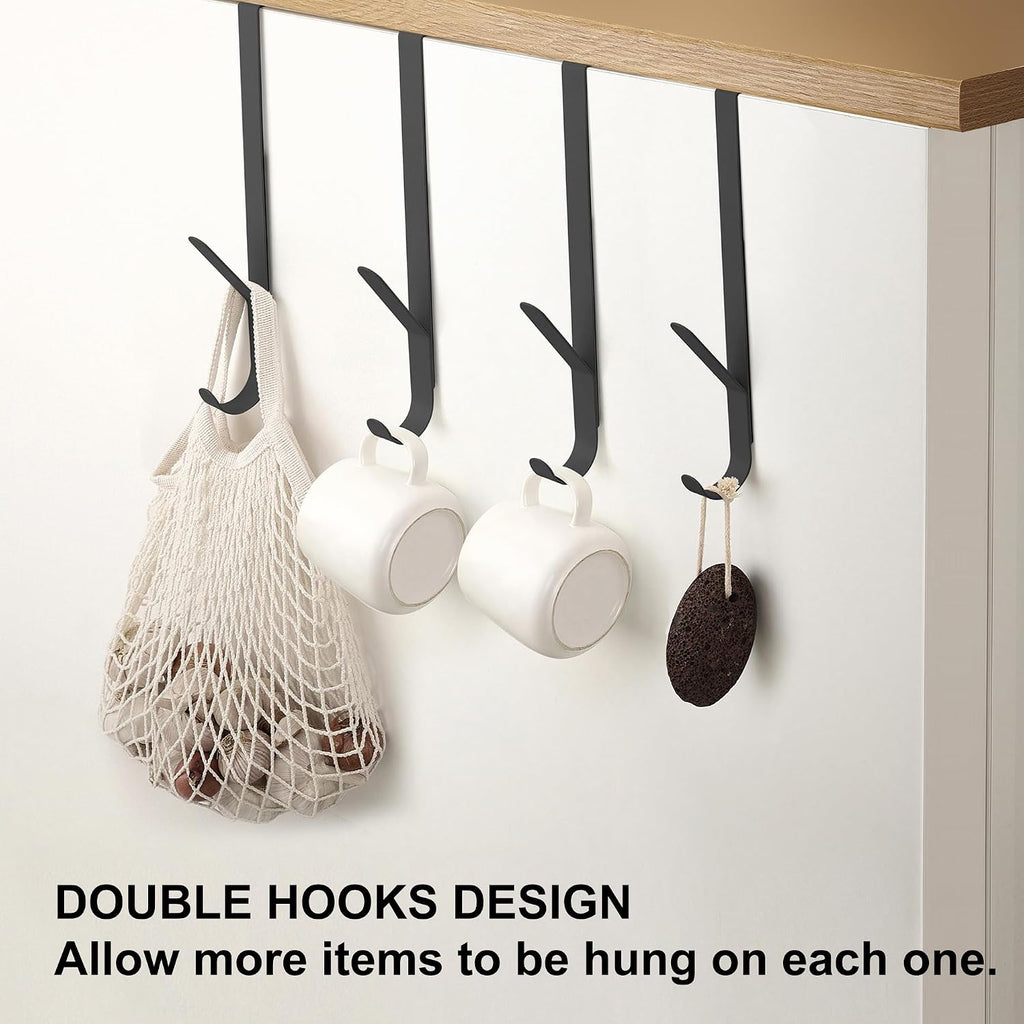Over The Door Double Hanger Hooks, Metal Twin Hooks Organizer for Hanging Coats, Hats, Robes, Towels - Black - Set of 2