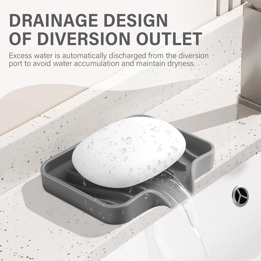 2PCS Self Draining Soap Holder,Spofit Silicone Soap Dish, Suitable for for Kitchen, Bathroom, Shower, Bath Tub,Soap Container (Grey)