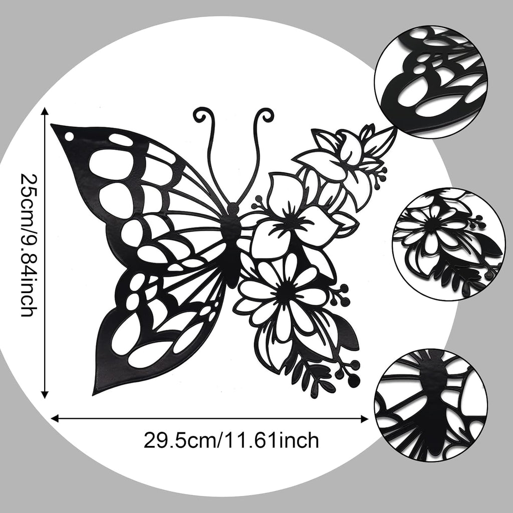 EZ4ENCE Butterfly Decoration Wall Art, Metal Hanging, Wall Home Decor, Boho, Nature Themed, Bohemian Style, for Bedroom Living Room Home Wall, Black, Large
