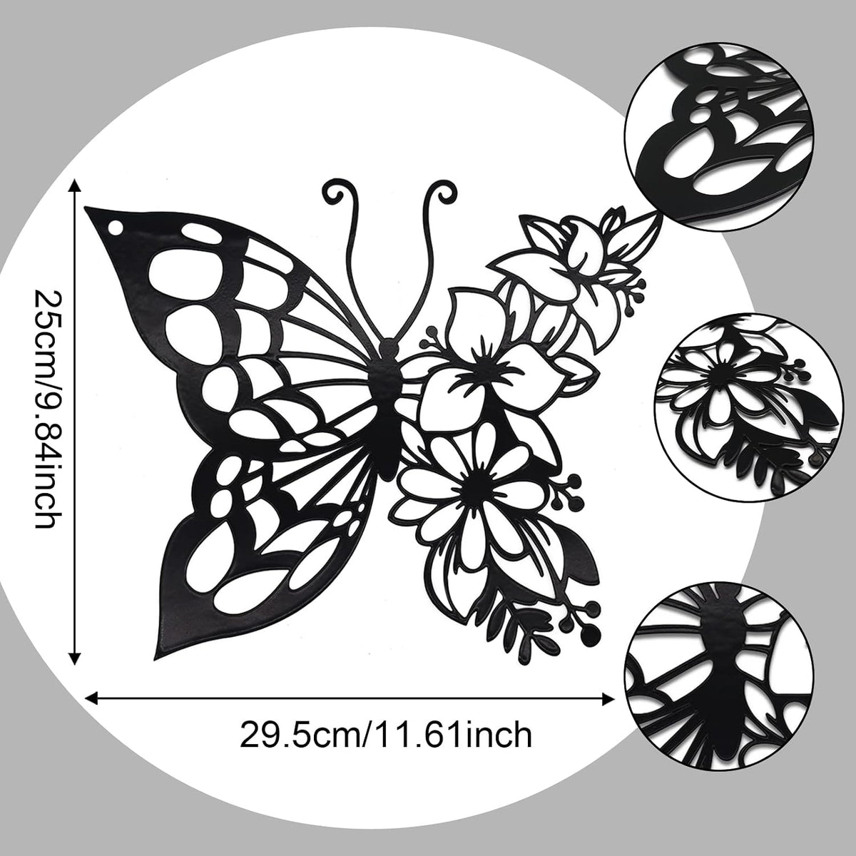 EZ4ENCE Butterfly Decoration Wall Art, Metal Hanging, Wall Home Decor, Boho, Nature Themed, Bohemian Style, for Bedroom Living Room Home Wall, Black, Large