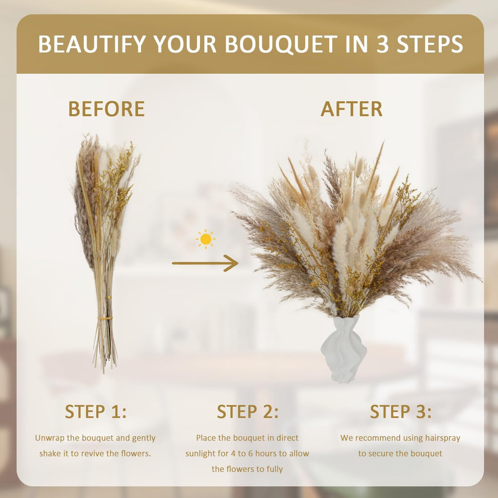 112 PCS Natural Dried Flowers 17inch Boho Pampas Grass for Farmhouse Decor