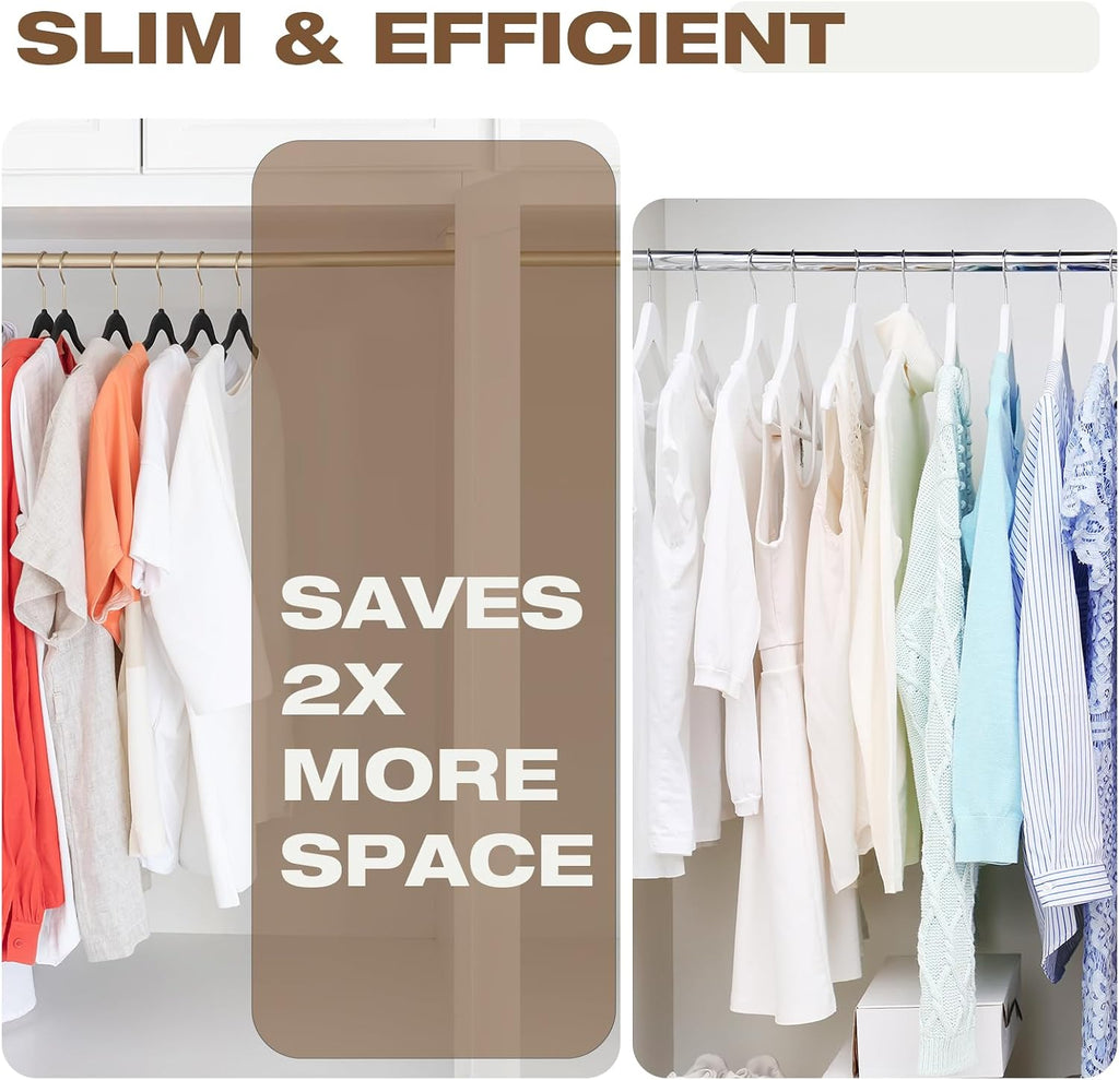 50 Pack Black Velvet Hangers,Coat Hanger Non Slip,Heavy-Duty,Space Saving,Slim Clothes Hangers for Pants,Outfit,Suits,Skirts,Coats,Dresses ect.Felt Hanger with Gold 360°Swivel Hook