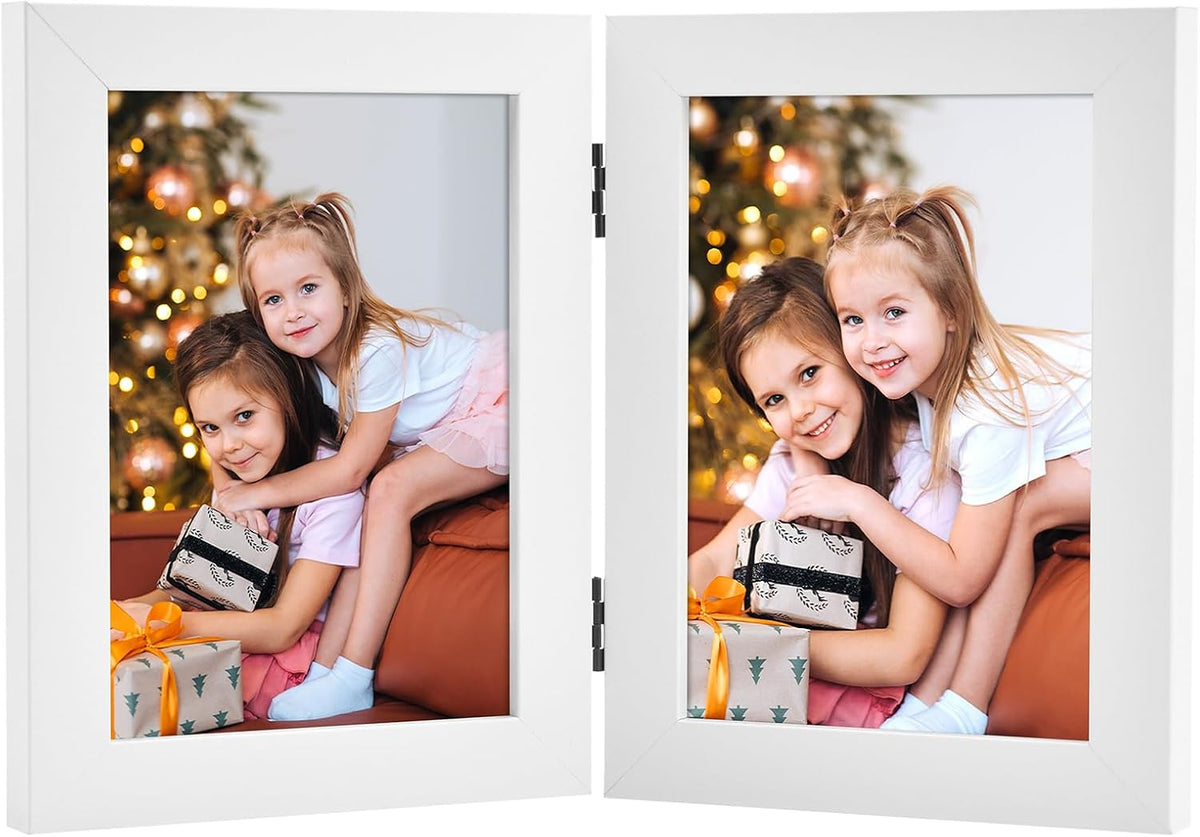 Frametory, 5x7 Double Picture Frame White, 1 Pack