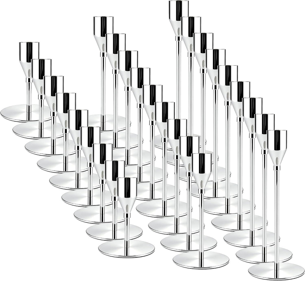 Silver Candlestick Holders,Metal Taper Candle Holders,Bulk Set of 27