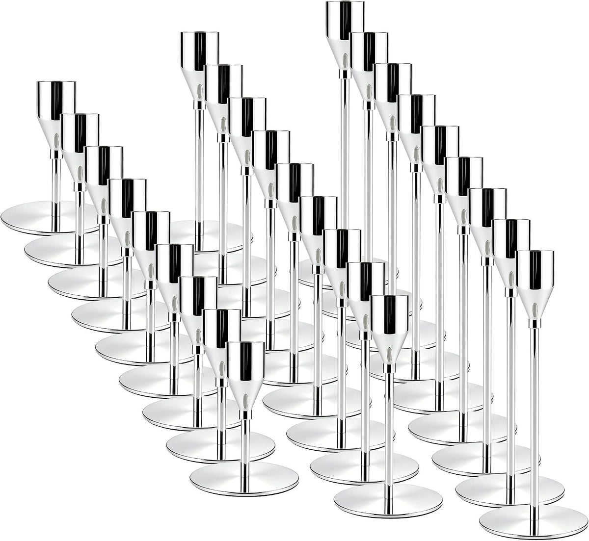 Silver Candlestick Holders,Metal Taper Candle Holders,Bulk Set of 27