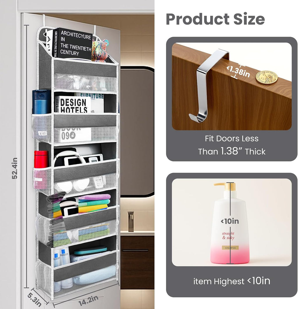 Over the Door Organizer for Bathroom, Bedroom, Pantry, 5 Shelves Dark Grey