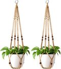 Mkono Macrame Plant Hanger Indoor 35 Inch Hanging Planter Basket Brown 2Pcs