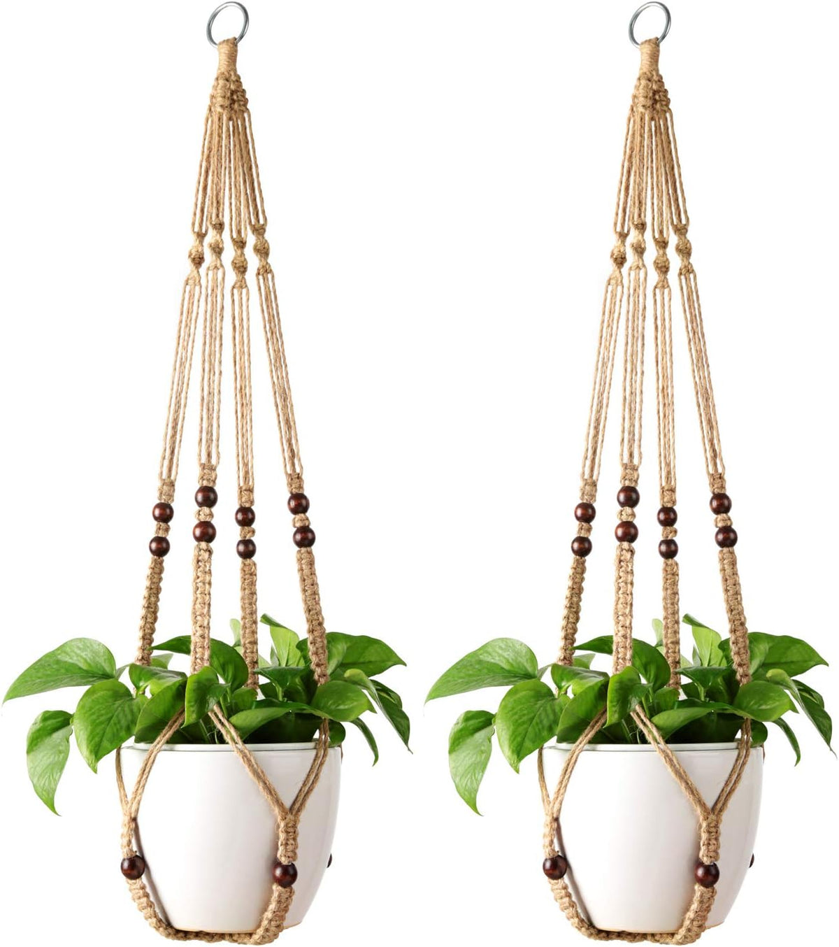 Mkono Macrame Plant Hanger Indoor 35 Inch Hanging Planter Basket Brown 2Pcs