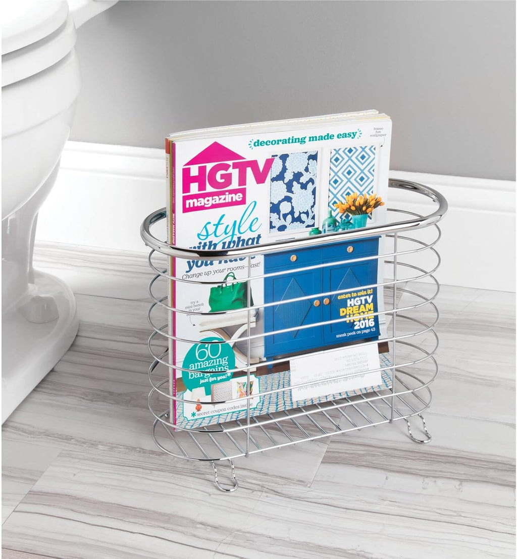 mDesign Steel Magazine Holder Storage Organizer Bin - for Bathroom, Living Room, Home Office Organization - Holds Papers, Books, Files, Folders - Omni Collection - Chrome