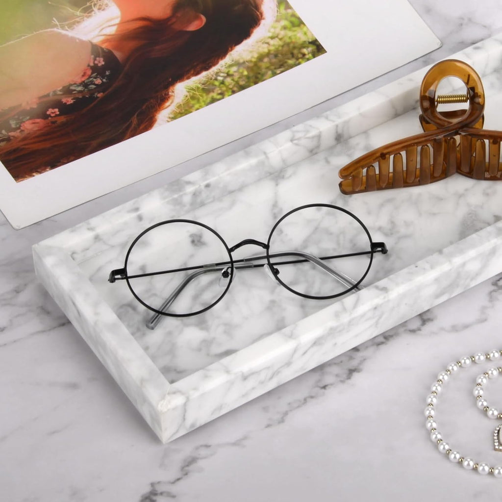 Marble Bathroom Vanity Tray, Carrara White, 12"x 5" x1.2"