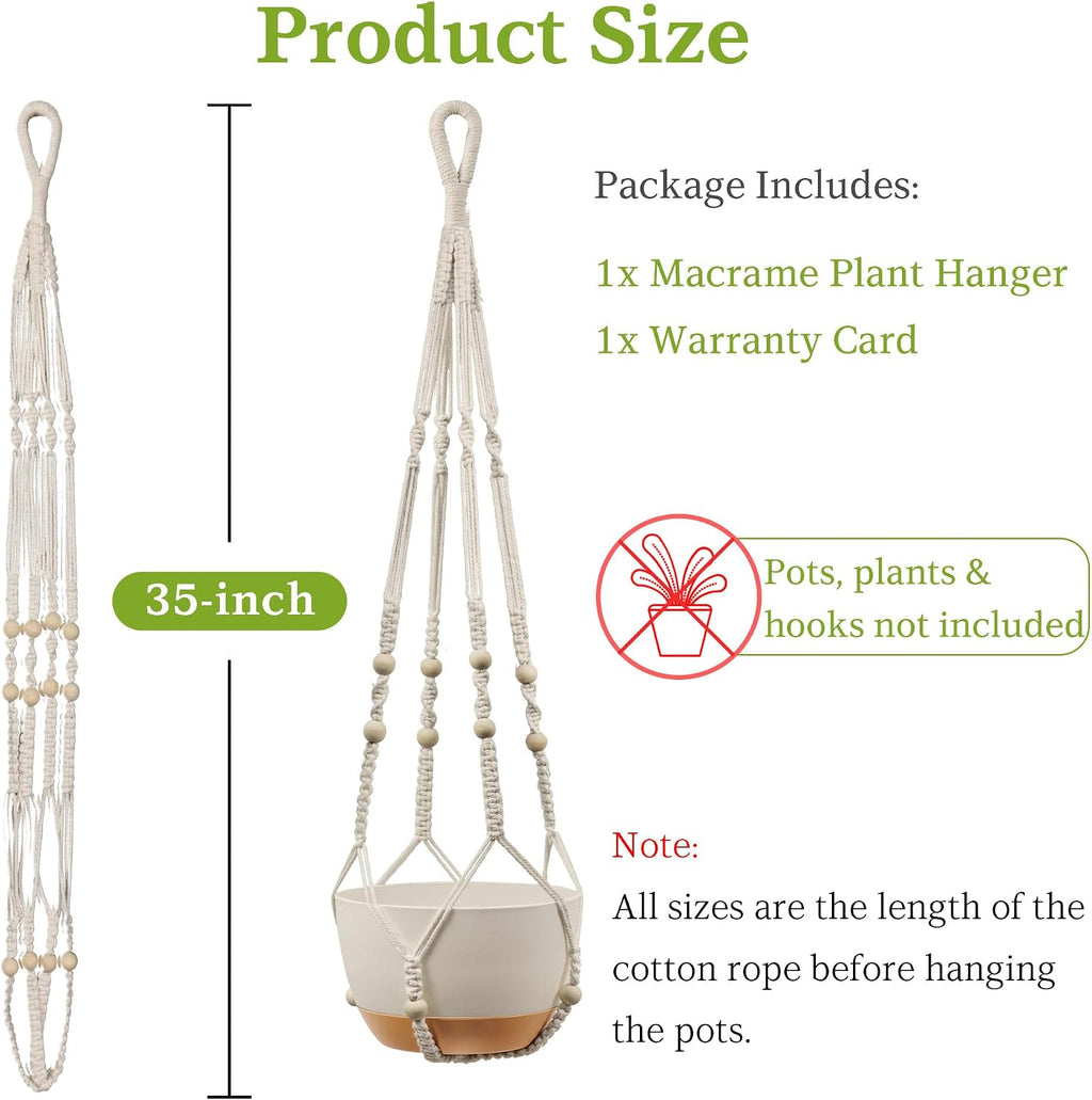 Macrame Plant Hanger - Fits 4-13 Inch Pots, Ivory