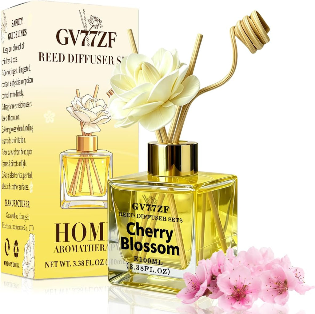 Cherry Blossom Reed Diffuser Set 3.38oz (100ml) Bedroom Decor