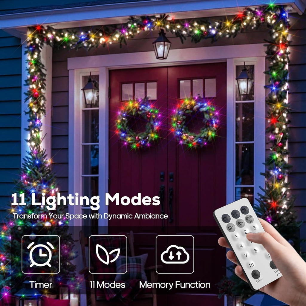 200 LED Christmas String Lights Outdoor Indoor, 66ft Connectable Stronger Clear Wire, Twinkle Fairy Lights Plug in with Remote for Christmas Tree, Bedroom, Classroom, Holiday Decorations(Multicolor)
