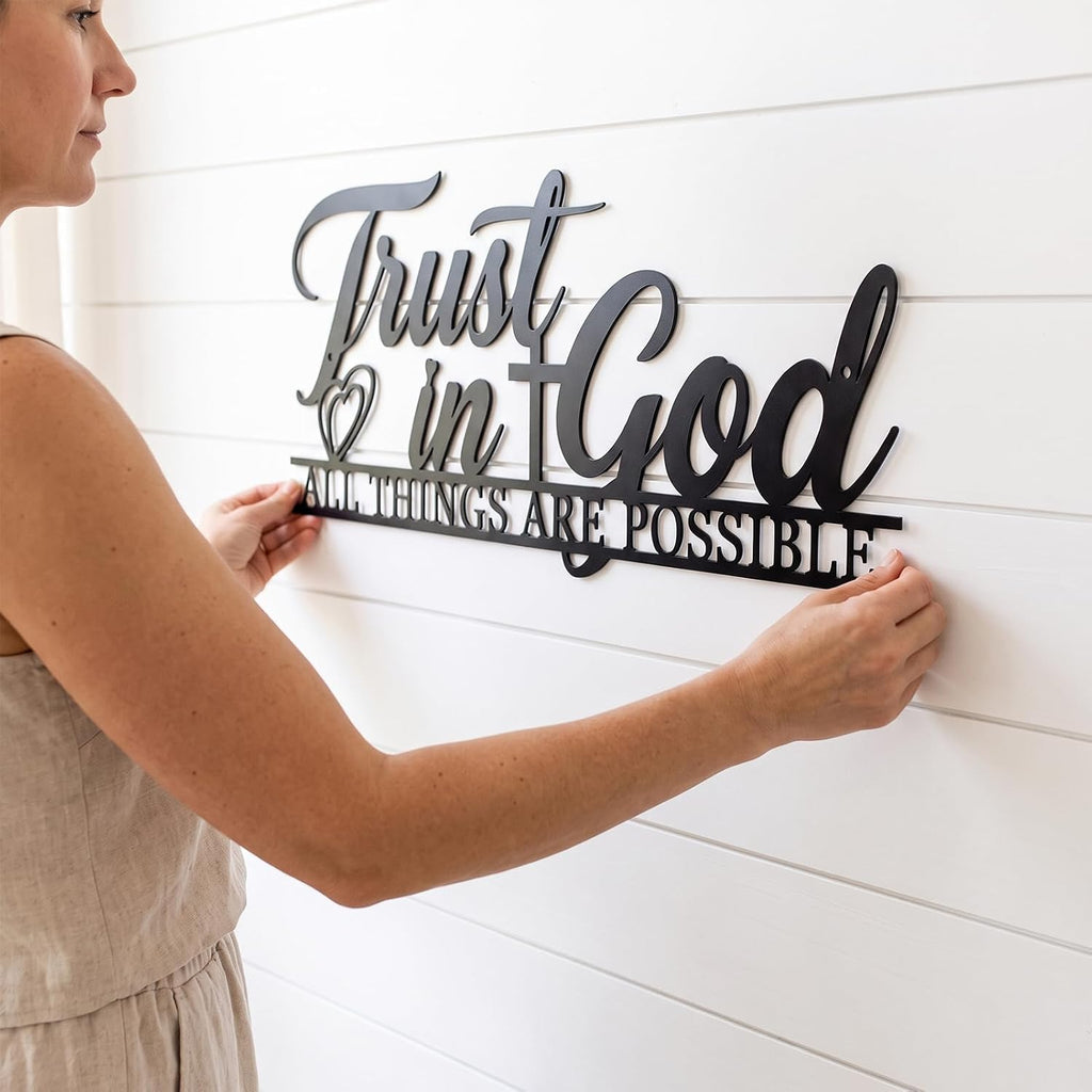 DUOOLN Metal Trust in God Sign Jesus Decor Faith Based Living Room Wall Art