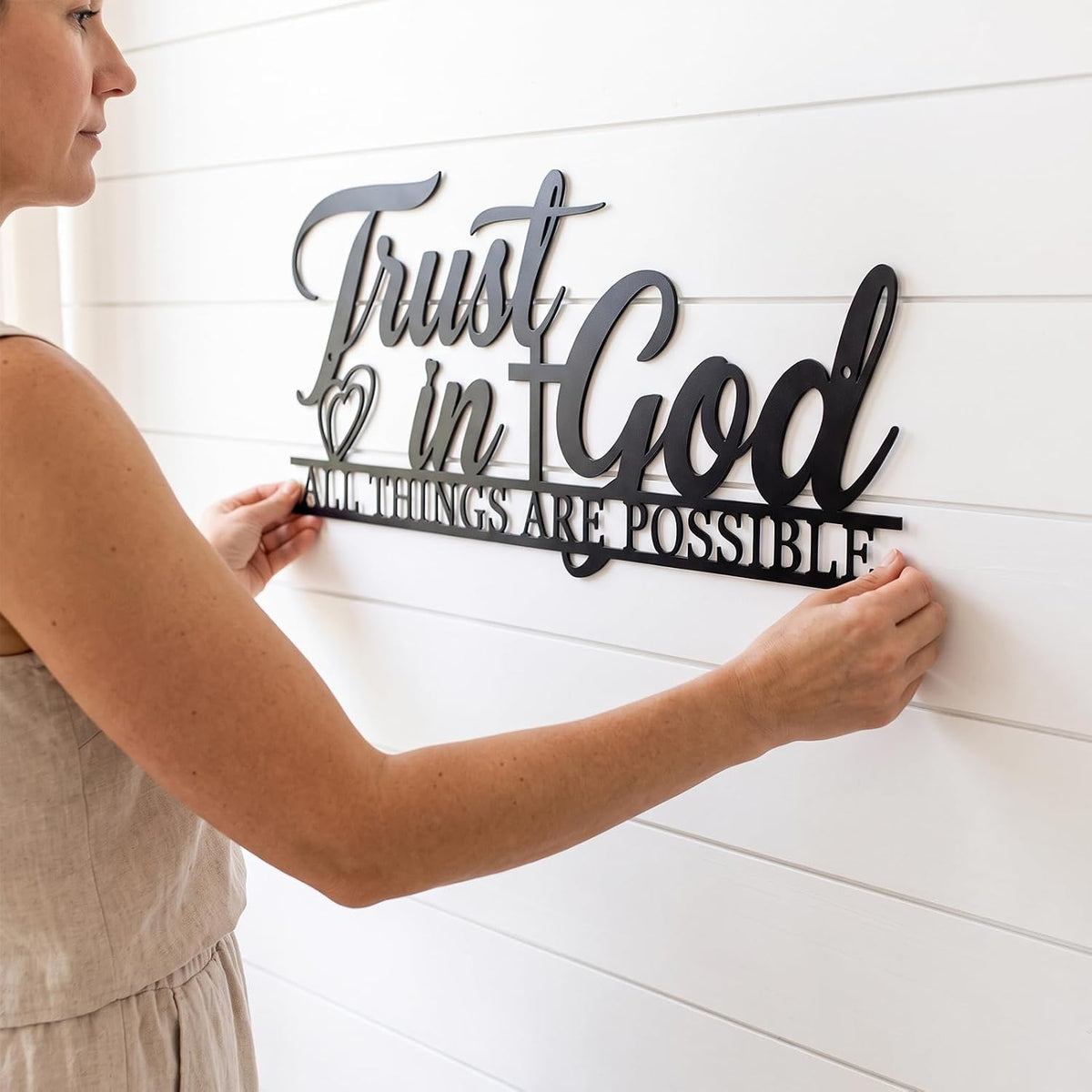 DUOOLN Metal Trust in God Sign Jesus Decor Faith Based Living Room Wall Art