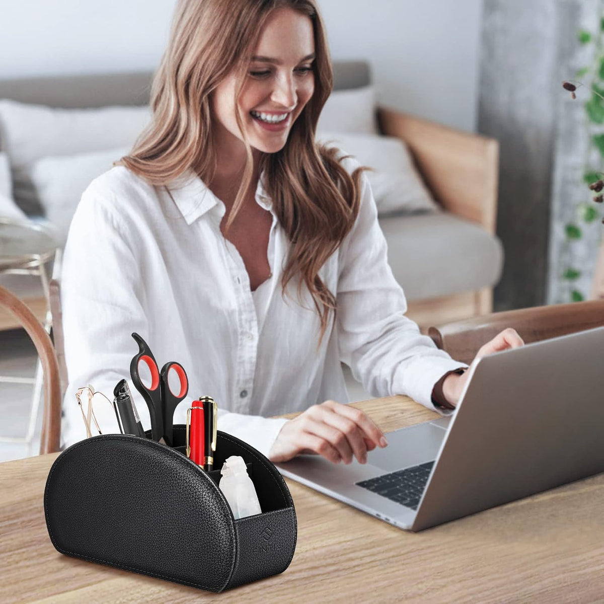 FINTIE Remote Control Holder with 6 Compartments Vegan Leather