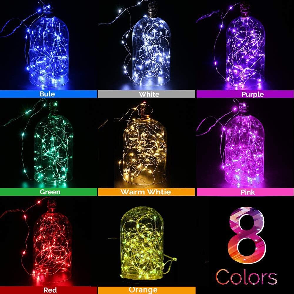 VOOKRY 8 Pack 30 LED Fairy Lights Battery Operated-10 ft Mini Copper Wire String Lights Firefly Starry Moon Lights for DIY Crafts Wedding Party Table Centerpieces Bedroom Costume Christmas(Multicolor)