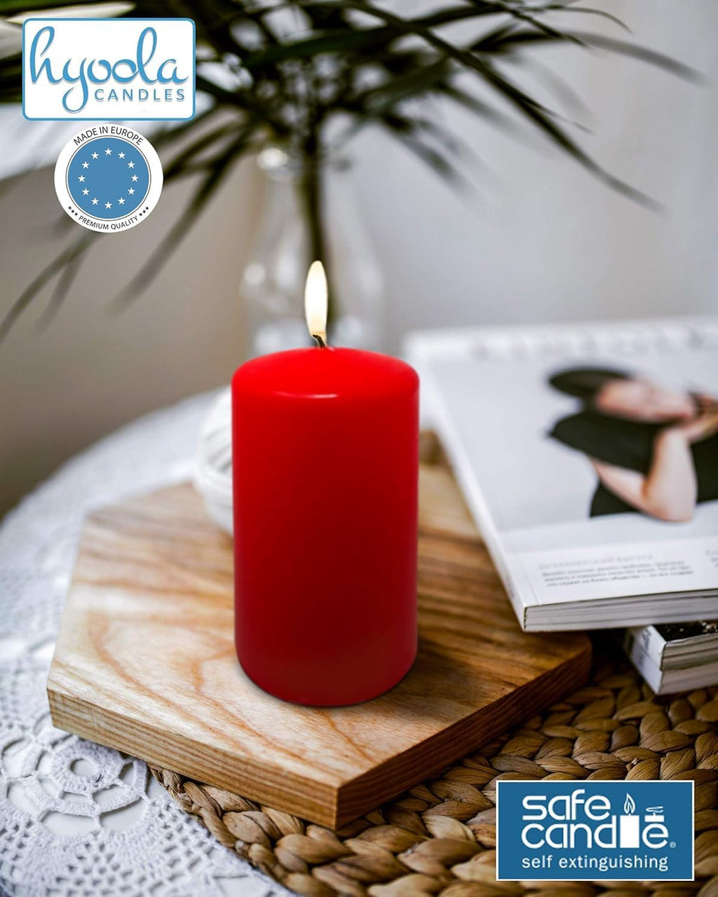 HYOOLA Red Pillar Candles 2x3 Inch - 12 Pack Unscented Bulk Pillar Candles - European Made