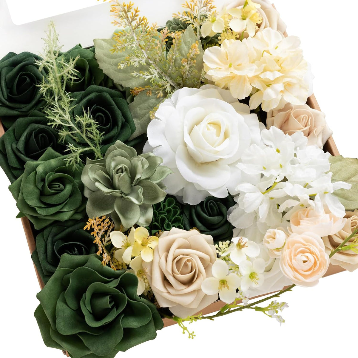 Ling's moment Artificial Wedding Flowers Combo, Emerald & Beige, Grand
