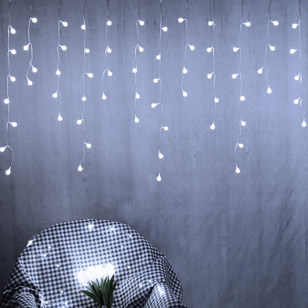 YOLIGHT Fairy Curtain Lights, USB/Battery Powered Ball Icicle Light 13ft 96 LED Globe String Hanging Lights for Bedroom Dorm Wedding Party Christmas Decoration (White)
