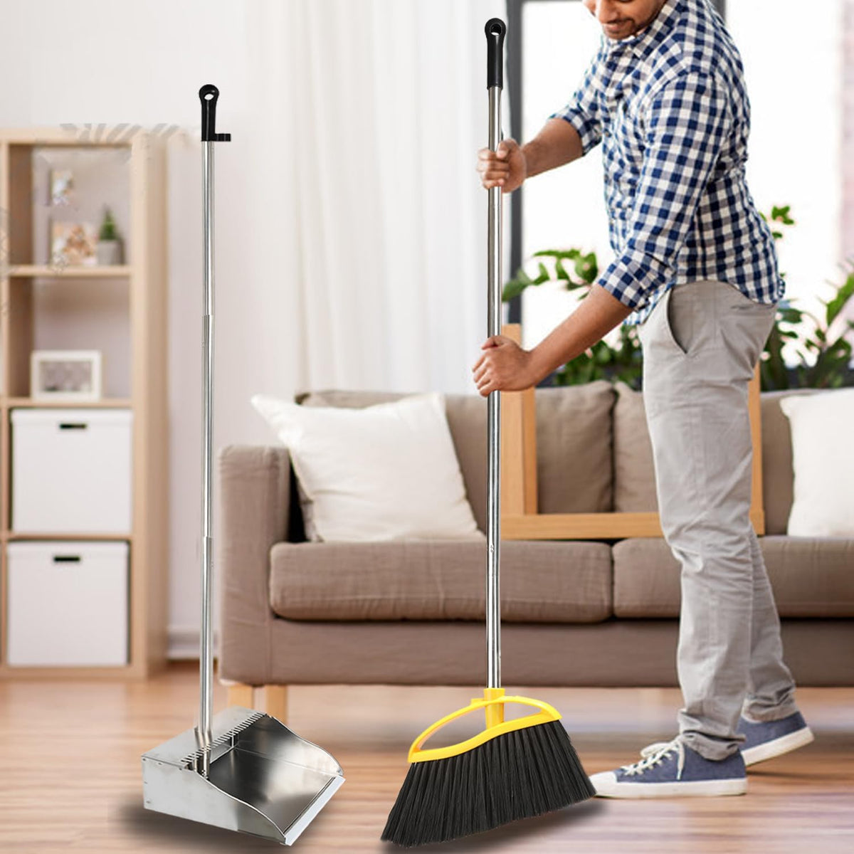 Stainless Steel Dustpan Metal Dustpan with Handle Heavy Duty Dust Pan Upright Dust Pan for Home Office Lobby