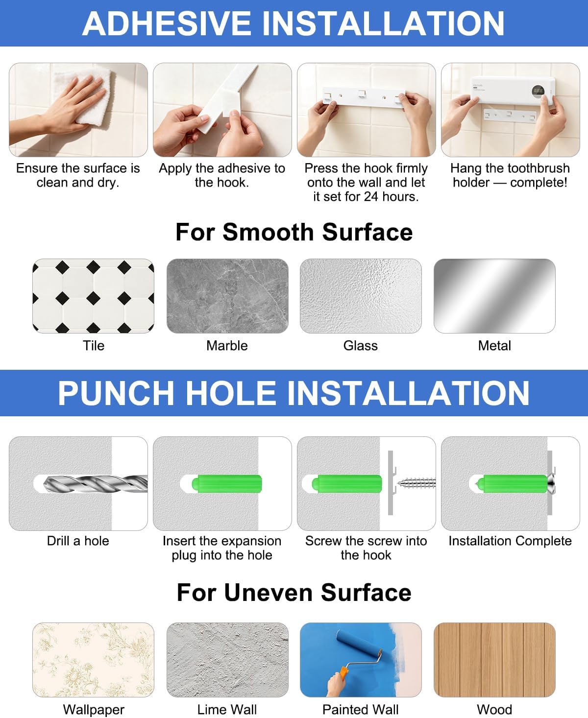 UV Toothbrush Sanitizer with Holder 4 Slots, White