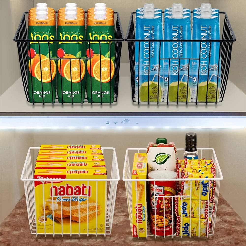 SANNO Freezer Baskets Wire Storage Basket, Metal Household Storage Organizer Baskets Bin for Pantry, Shelf, Freezer, Kitchen Cabinet, Bathroom Black