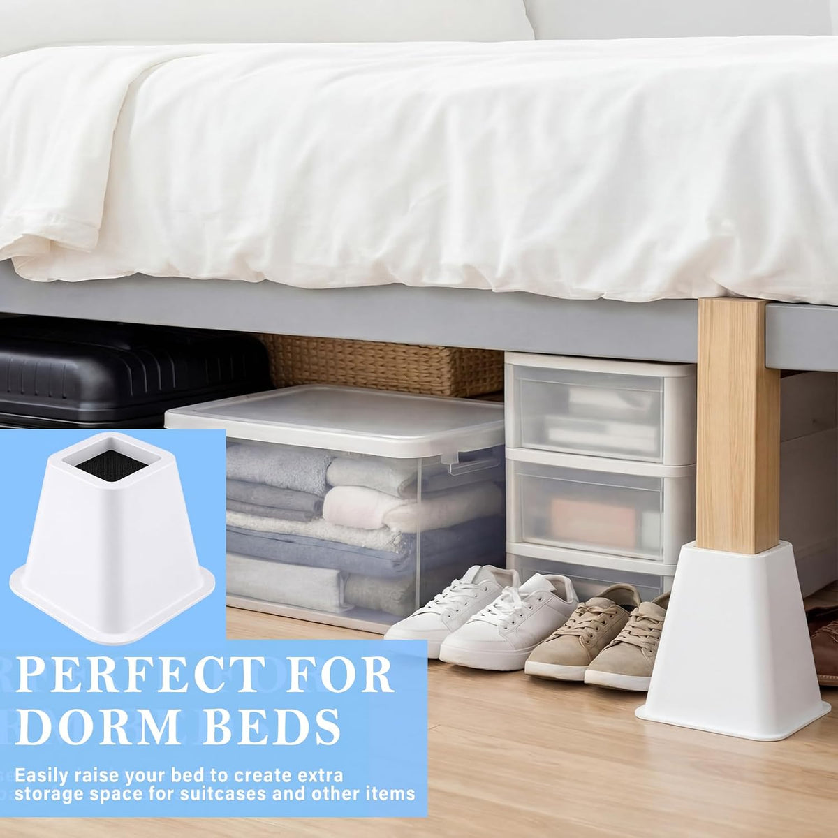 Novabright 6 Inch 4 Pack College Dorm Bed Risers,White