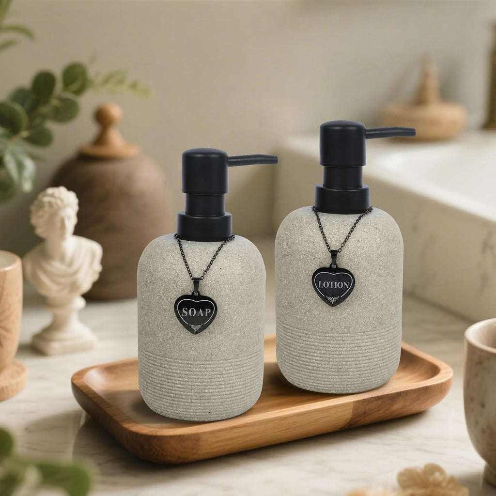 Hand Soap and Lotion Dispenser Set, Resin Bottles Black Heart