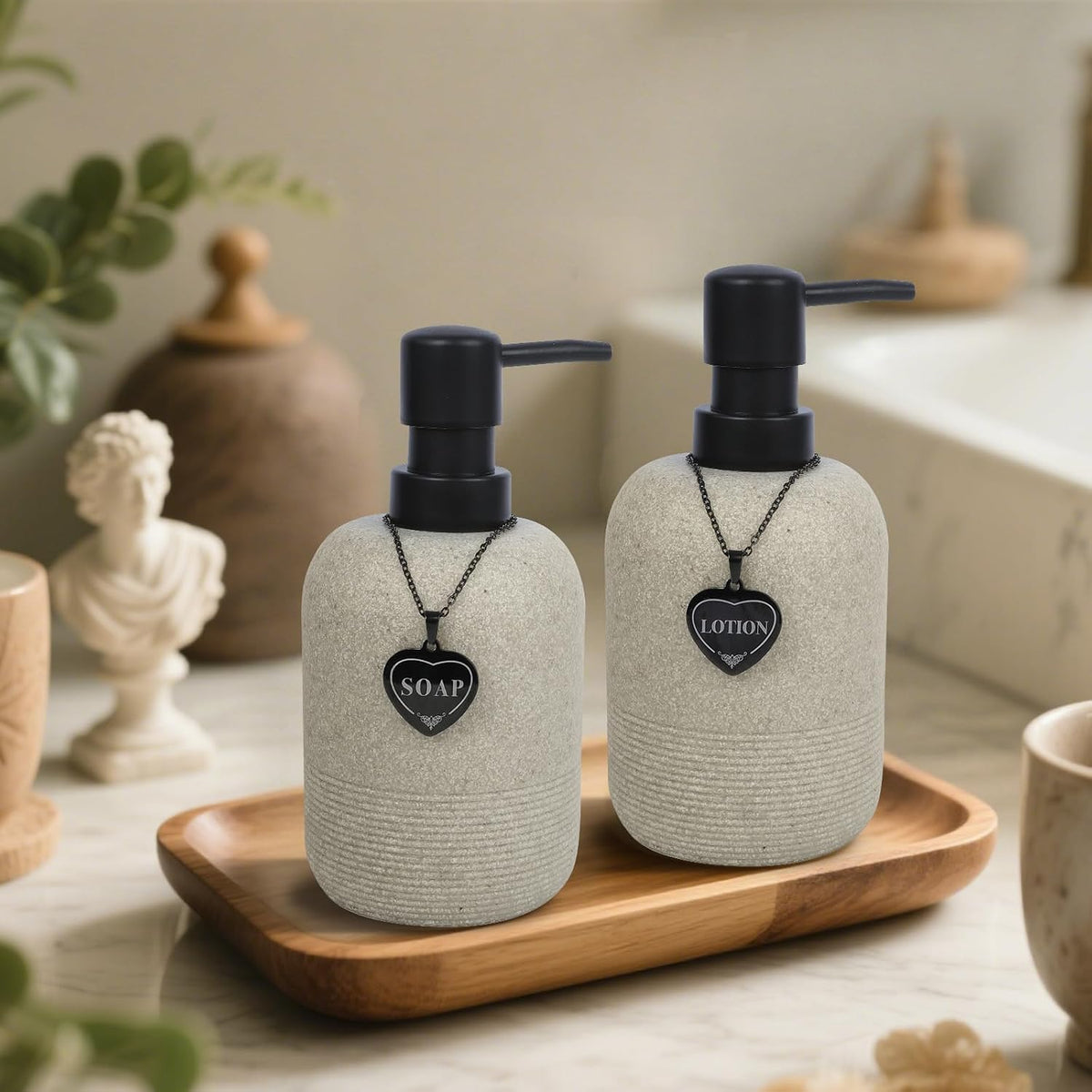 Hand Soap and Lotion Dispenser Set, Resin Bottles Black Heart