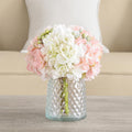 Wracra Hydrangeas Floral Arrangement in Glass Vase; Fake Flowers Pink