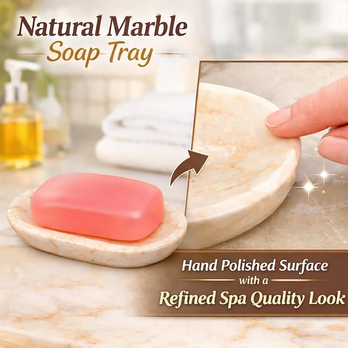 Creative Home Marble Soap Dish for Bathroom Sink, Natural Stone Soap Holder