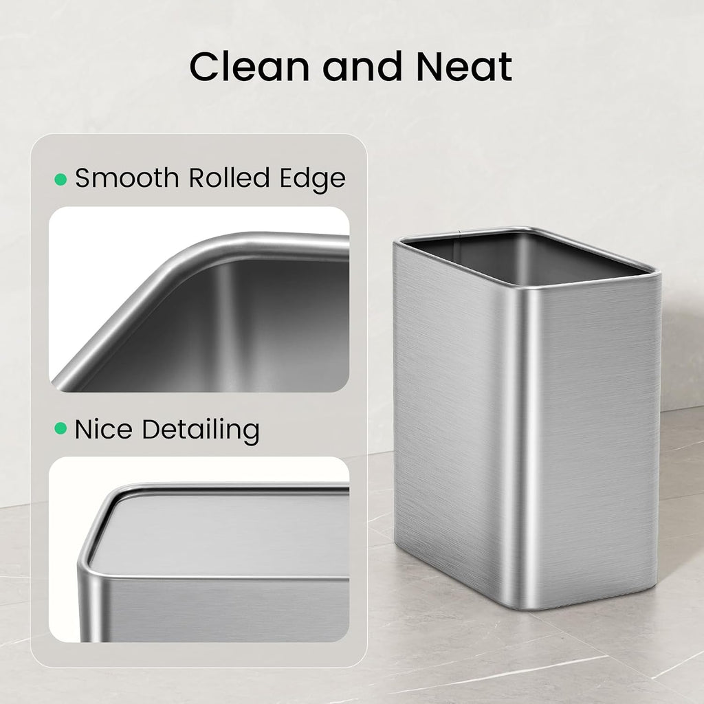 Cesun Small Bathroom Trash Can, 2.1 Gallons, Under Sink Wastebasket, Silver