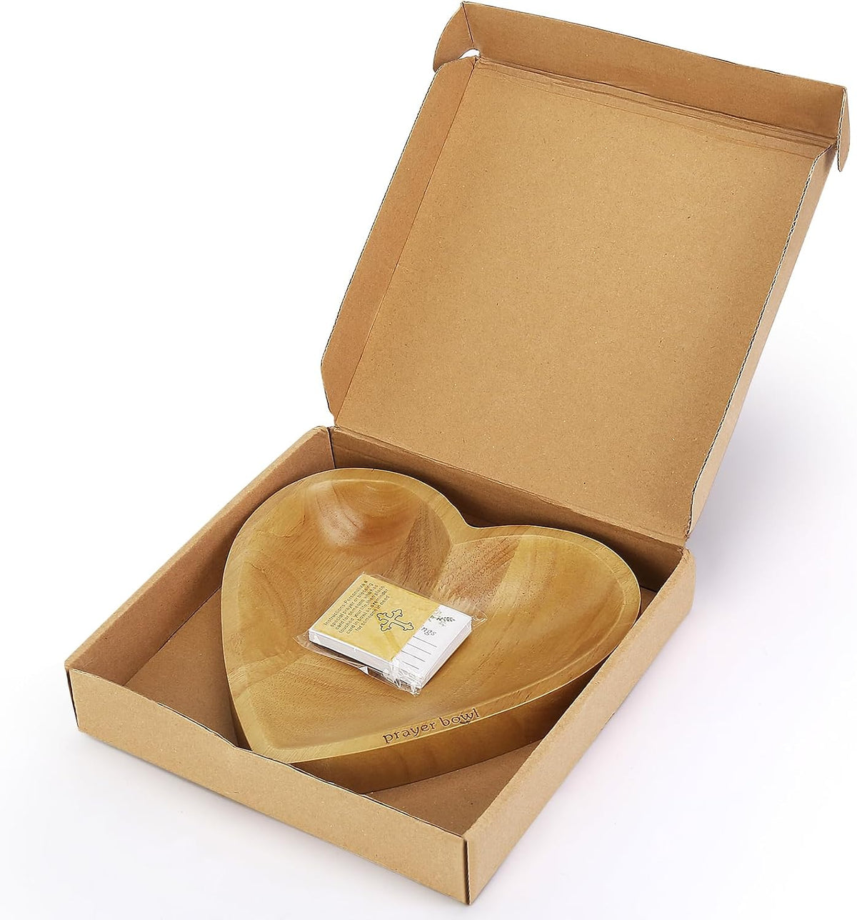 Prayer Bowl with 24 Blessing Cards Wooden Prayer Bowl Rustic Heart Shaped Decor Dough Bowls Christian Gifts for Mom Dad (Light)