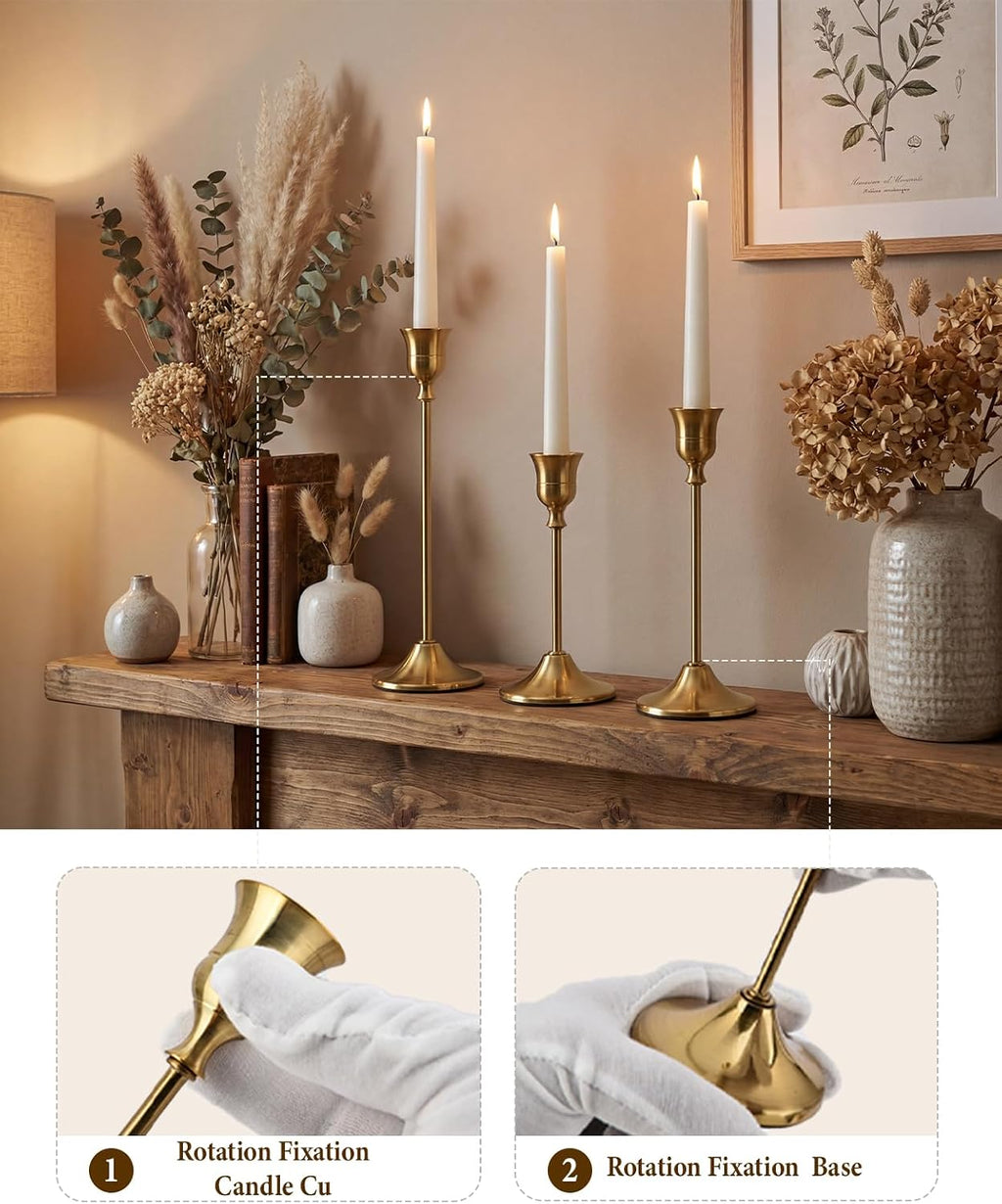 Gold Candlestick Holders Set of 3 Weighted Stable Base