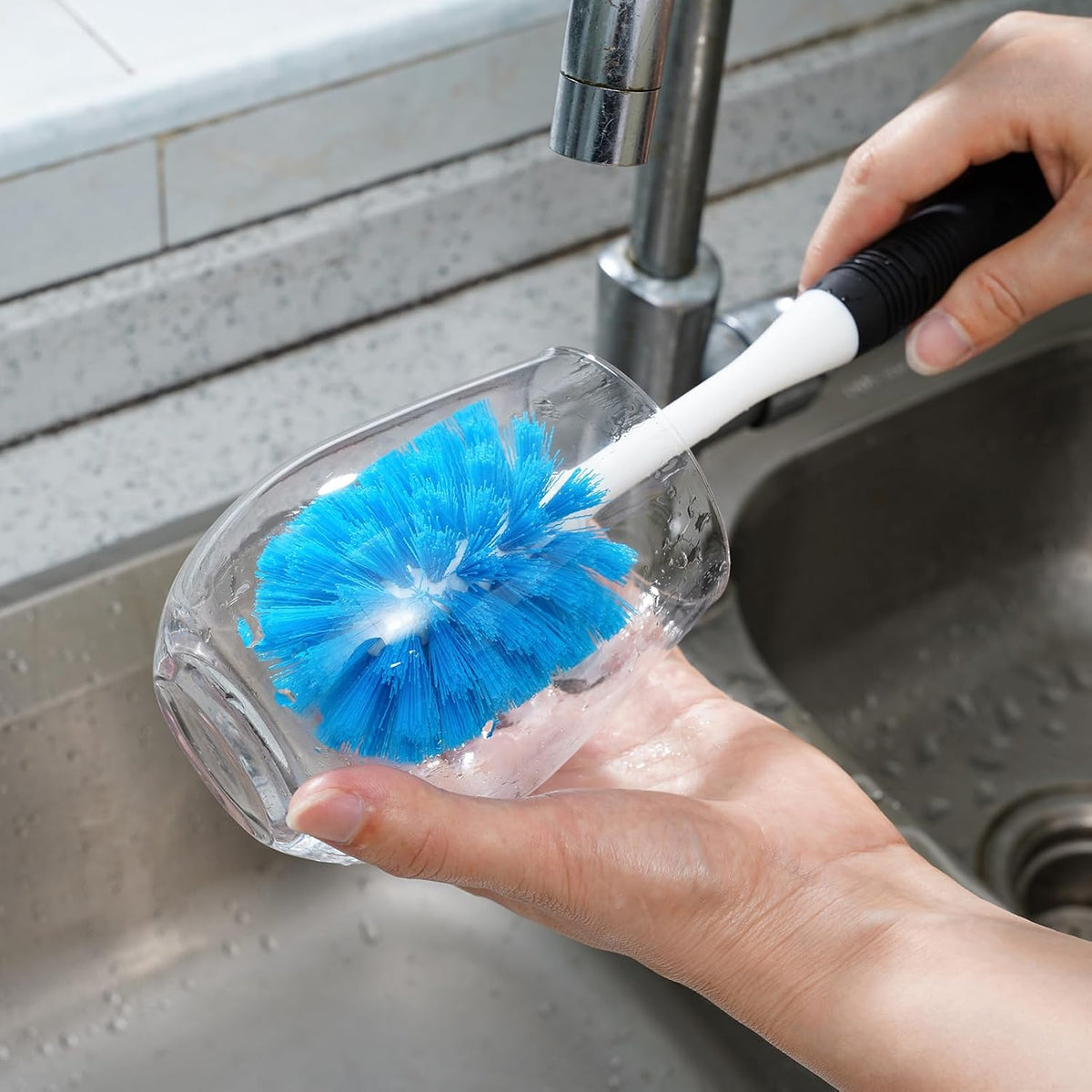 MOSOLAN Dish Brush Set of 3 with Bottle Brush, Dish Scrub Brush, Round Head