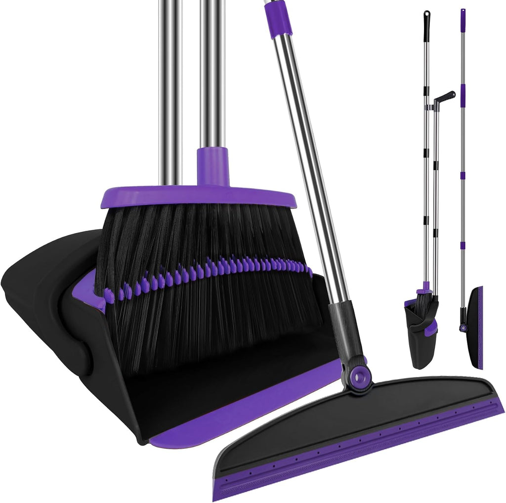 Broom and Dustpan Combo Set, 51" Long Handle Broom with Squeegee