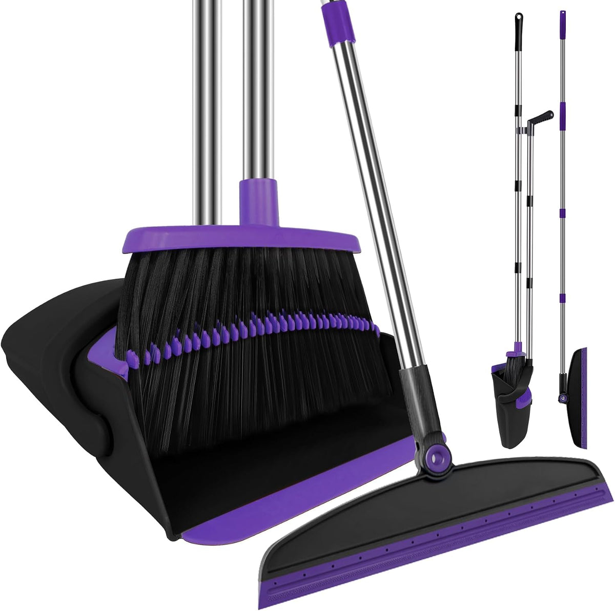 Broom and Dustpan Combo Set, 51" Long Handle Broom with Squeegee