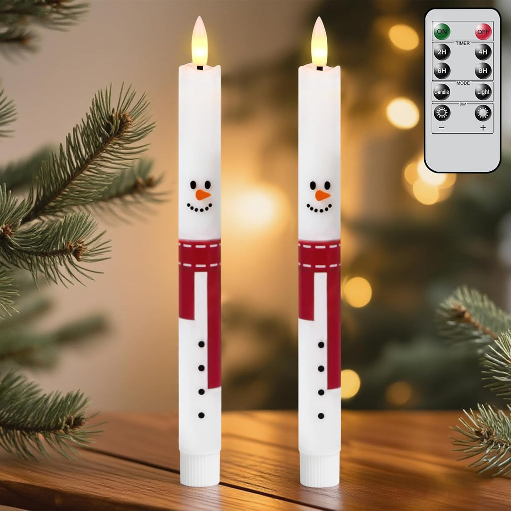 Snowman Christmas Flameless Taper Candles with Remote Timer