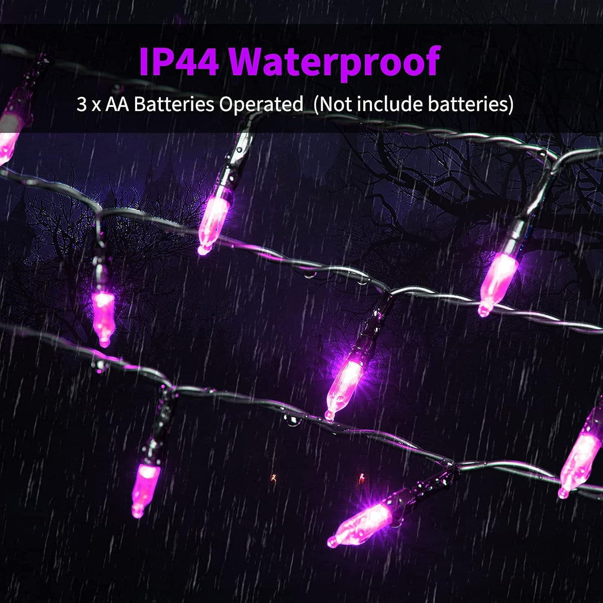 Halloween Battery Operated String Lights, 2 Pack 17.8 Feet 50 LED Purple