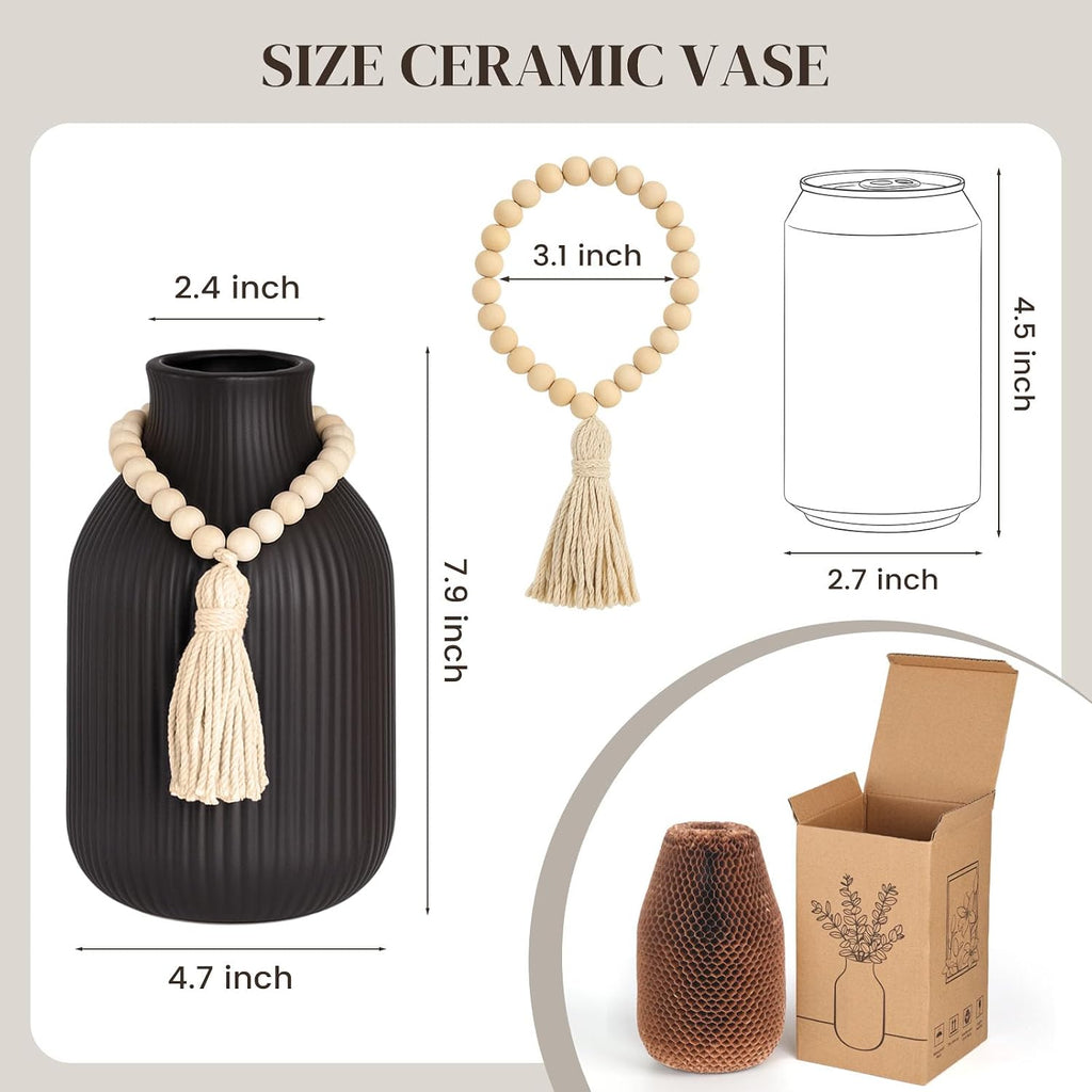 JOHOUSE Black Ceramic Vase, 7.9 Inch Flower Vase for Pampas Grass