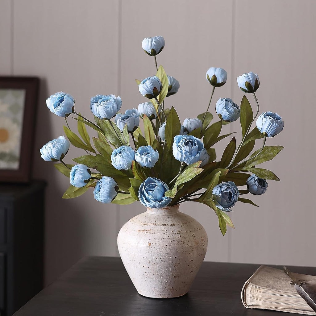 6 Pcs 27" Faux Silk Peony Artificial Flowers Stems for Vase (Dusty Blue)
