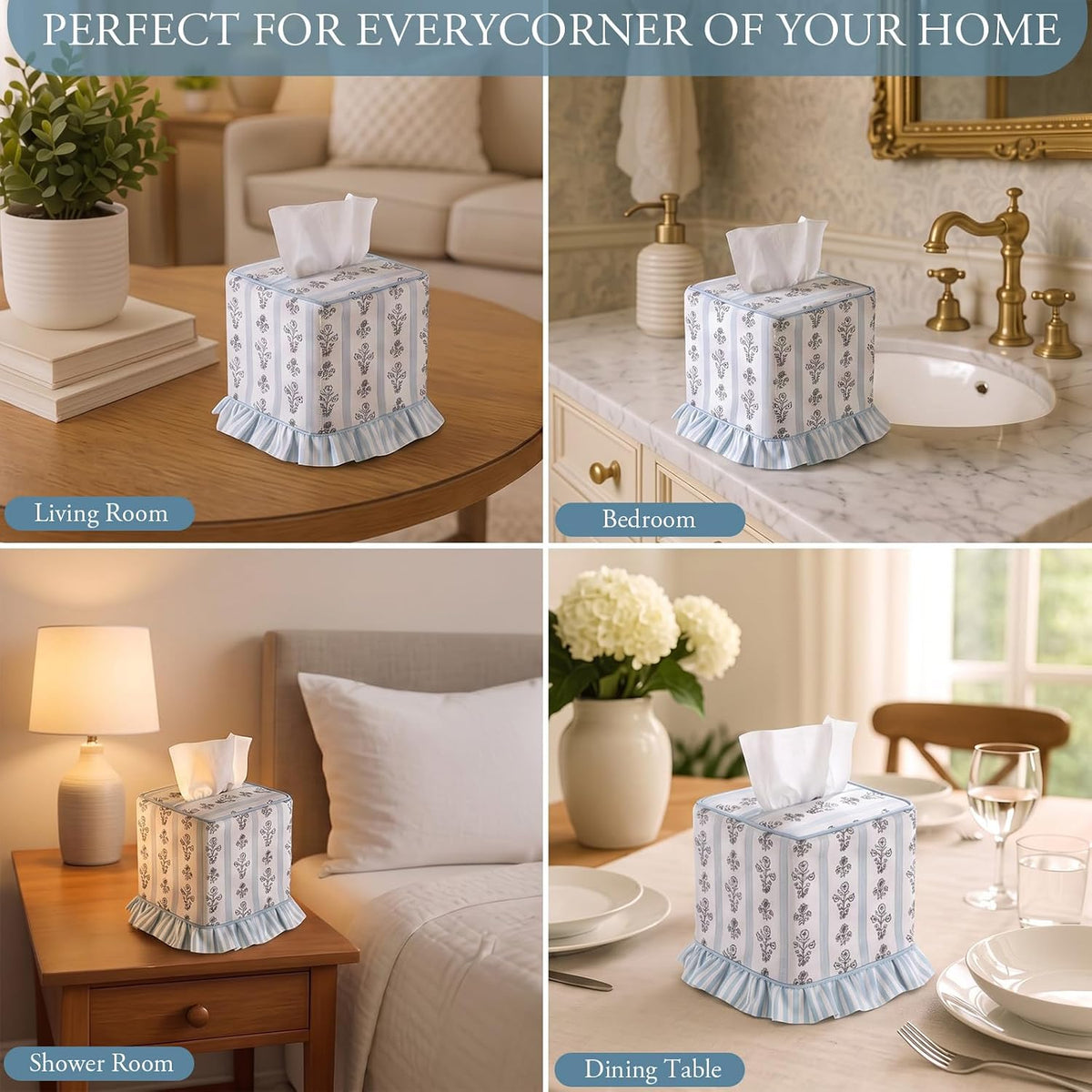 Grandmillennial Floral Ruffle Tissue Box Cover Block Printed